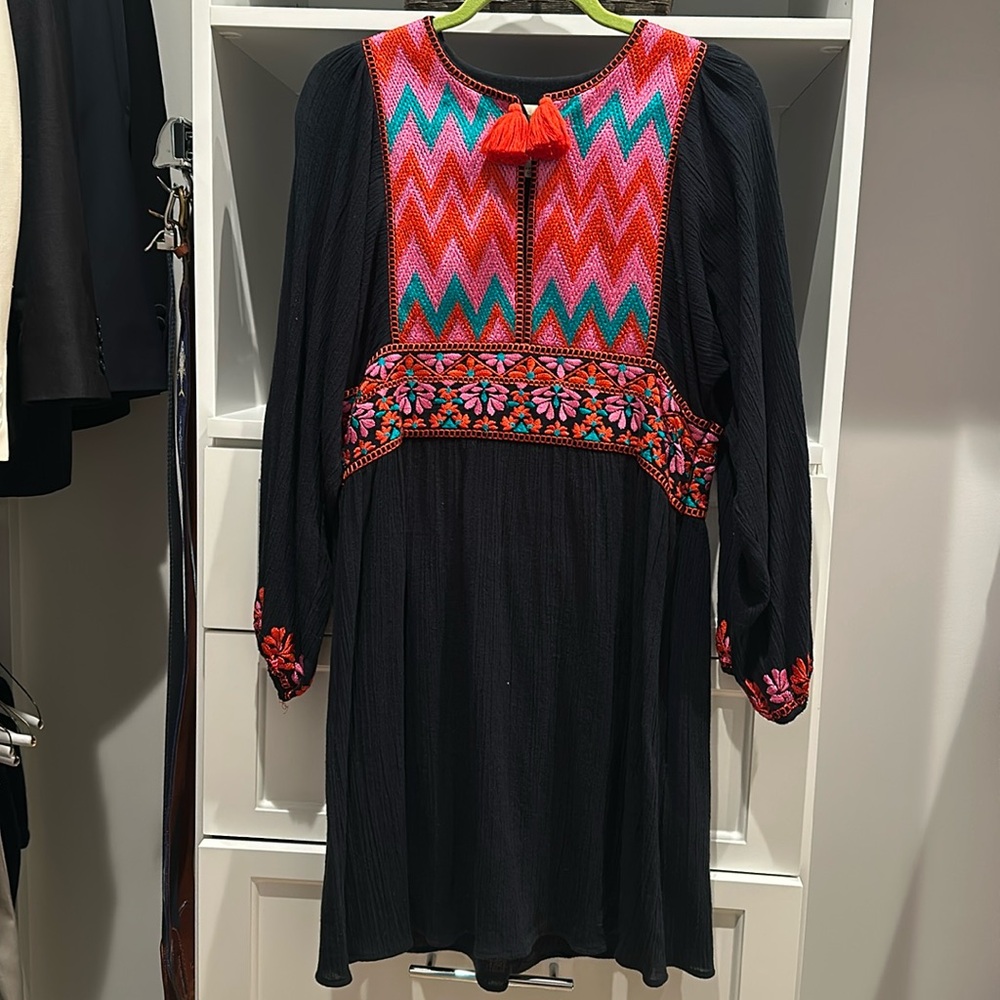 Figue Women Dress Medium Embroidered Cotton Shift